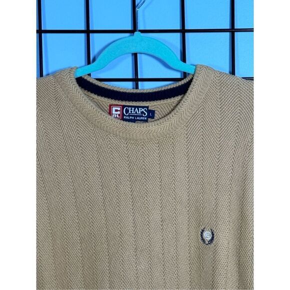 Vintage Chaps Ralph Lauren Sweater Mens L Beige Knit Eclectic Grandpa Fisherman - Picture 3 of 8